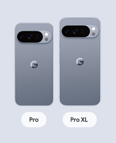 Image shows two Pixel 10 Pros in Moonstone colour in their two different sizes