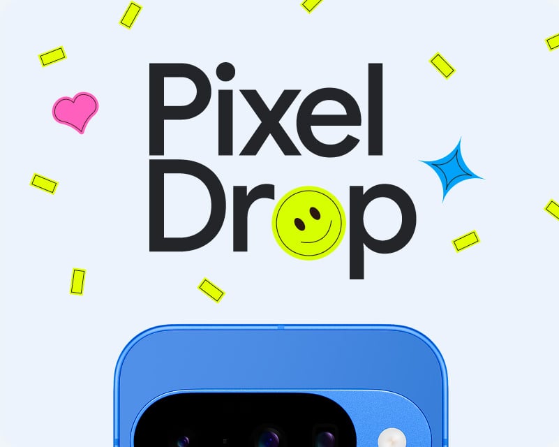 The image reads Pixel drops and shows the top of a Pixel 10