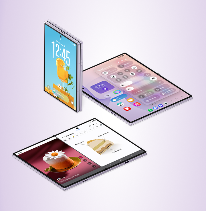 3 images of the Fold8 highlighting the UI functionality